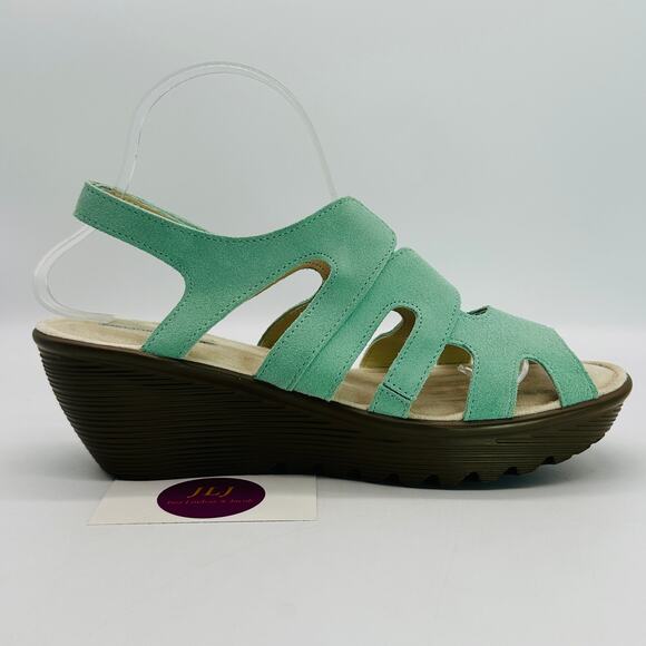 Skechers Women's Parallel Stylin Mint Green Suede Wedge Sandals Size 9.5 - Picture 7 of 13